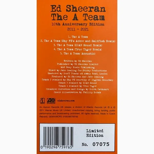 Ed Sheeran - The A-Team (Limited Edition)(Clear Vinyl)(12" Vinyl Single), 0190296759765_1