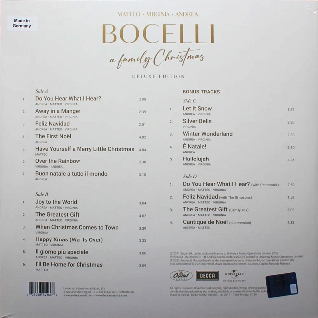 Andrea Bocelli - A Family Christmas (Black Vinyl 2LP), 0602458241648_1