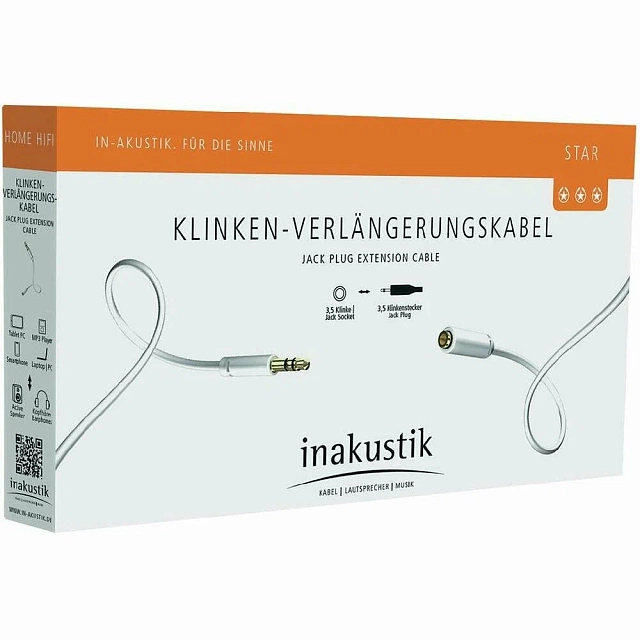 InAkustik Star MP3 Audio Cable,5 m, (M-F),3.5 mm  Phone plug (m)<>3.5 Phone plug (F), 00310505_1