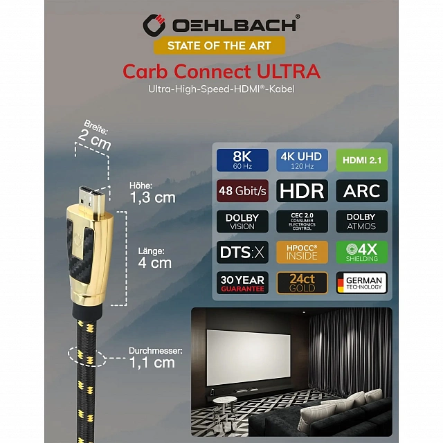 Oehlbach STATE OF THE ART XXL Carb Connect UltraCarb Connect Ultra HDMI, 1x7,5m, gold, D1C11446_5